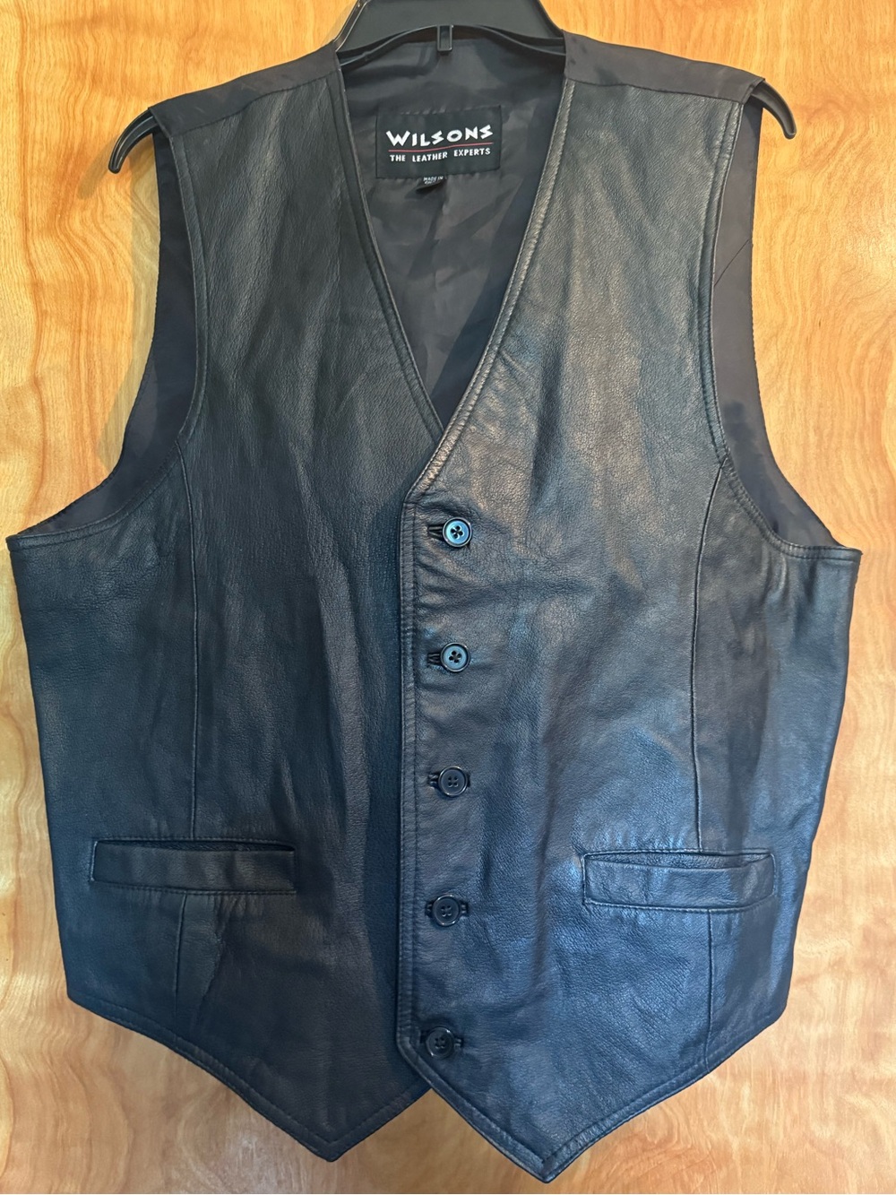 Wilson Black Leather Men's Button Vest - Classic V-Neck
